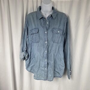 Highway Jeans Shirt Womens XL Blue Chambray Button Front Long Sleeve Top